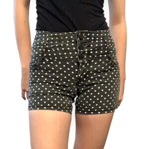 Y2K First Kiss Black White Polka Dot High Waisted Mini Shorts XS